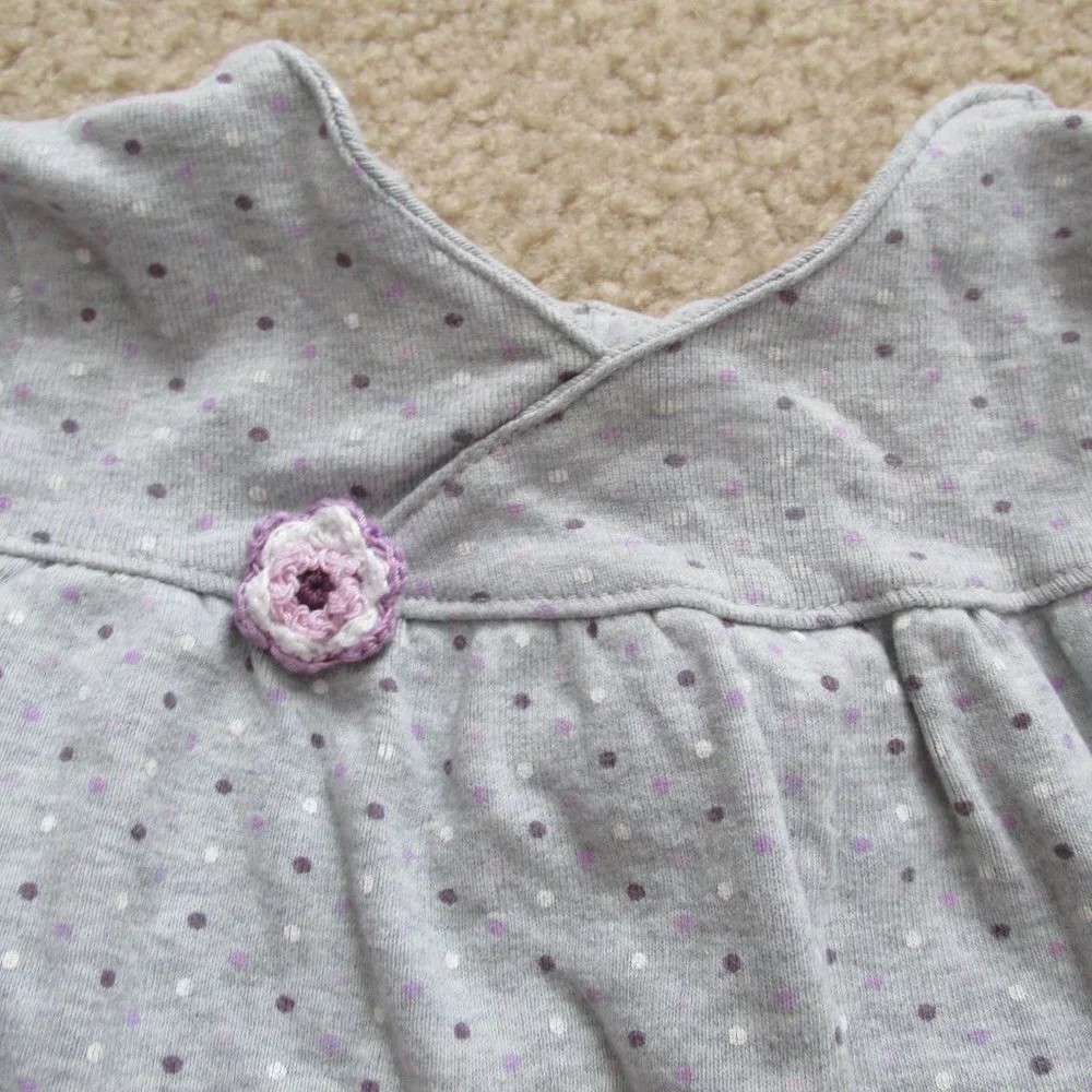 Carters Pullover Shirt Infant Girls 9M Gray‎ Purple Polka Dot Long Sleeve Top